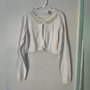 Place Cream Cardigan with Pearl Embellishments Sz 10-12